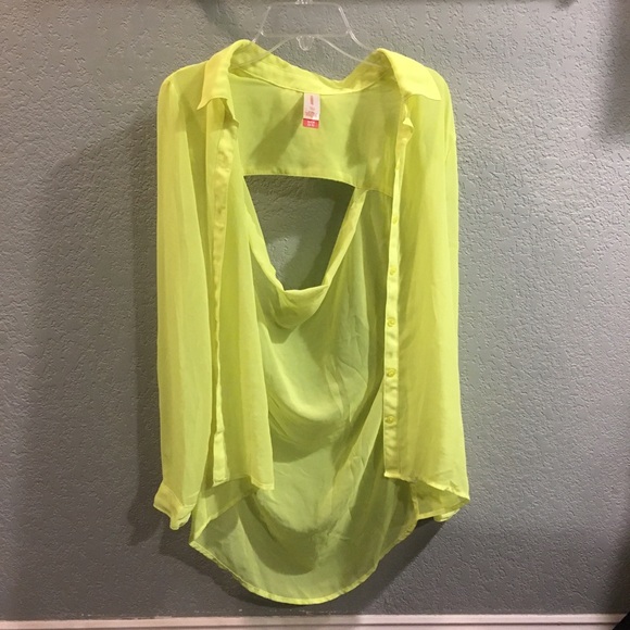 Yellow Long sleeve see-through button up - Picture 3 of 5