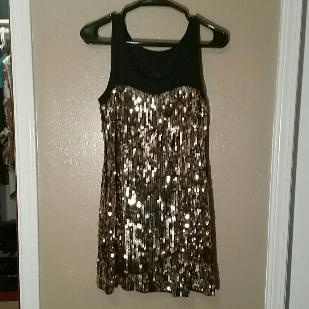 Embellished sequined A-line dress.