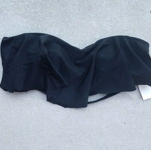 NWT Raisins Black Ruffled Bandeau BIKINI Top D Cup