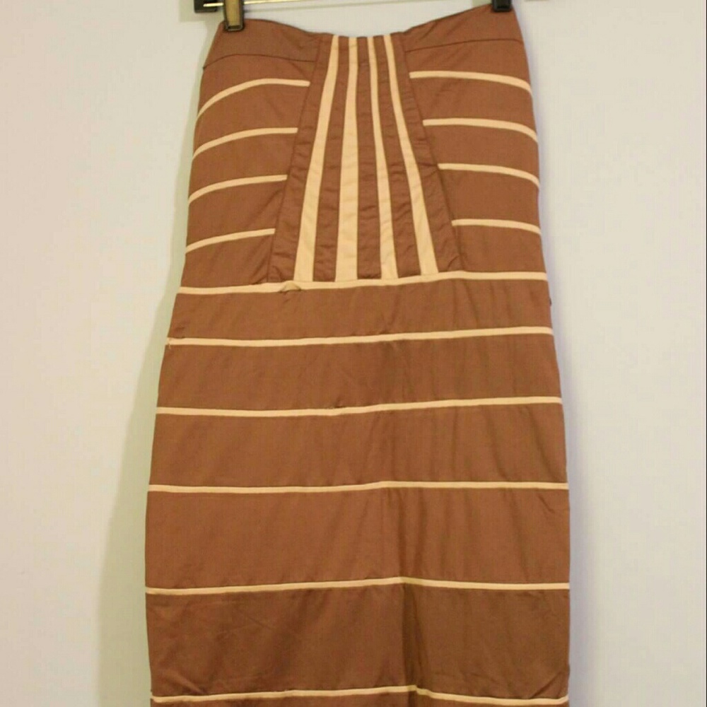 Geometric strapless skin tone dress