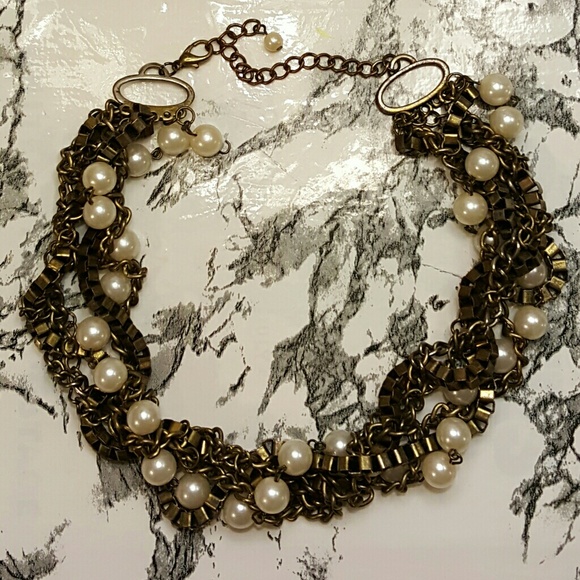 Jewelry - Industrial Chic Pearl Chain Brass Choker Necklace