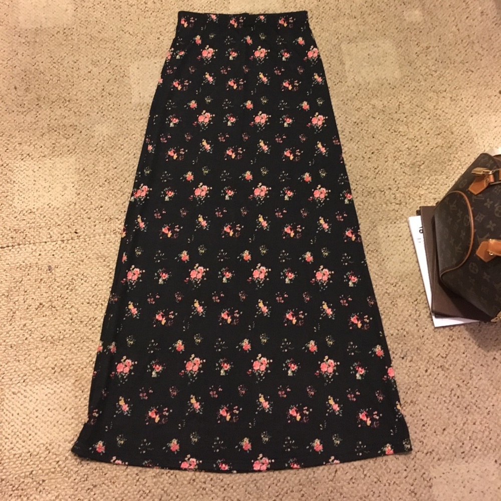 Long black floral skirt