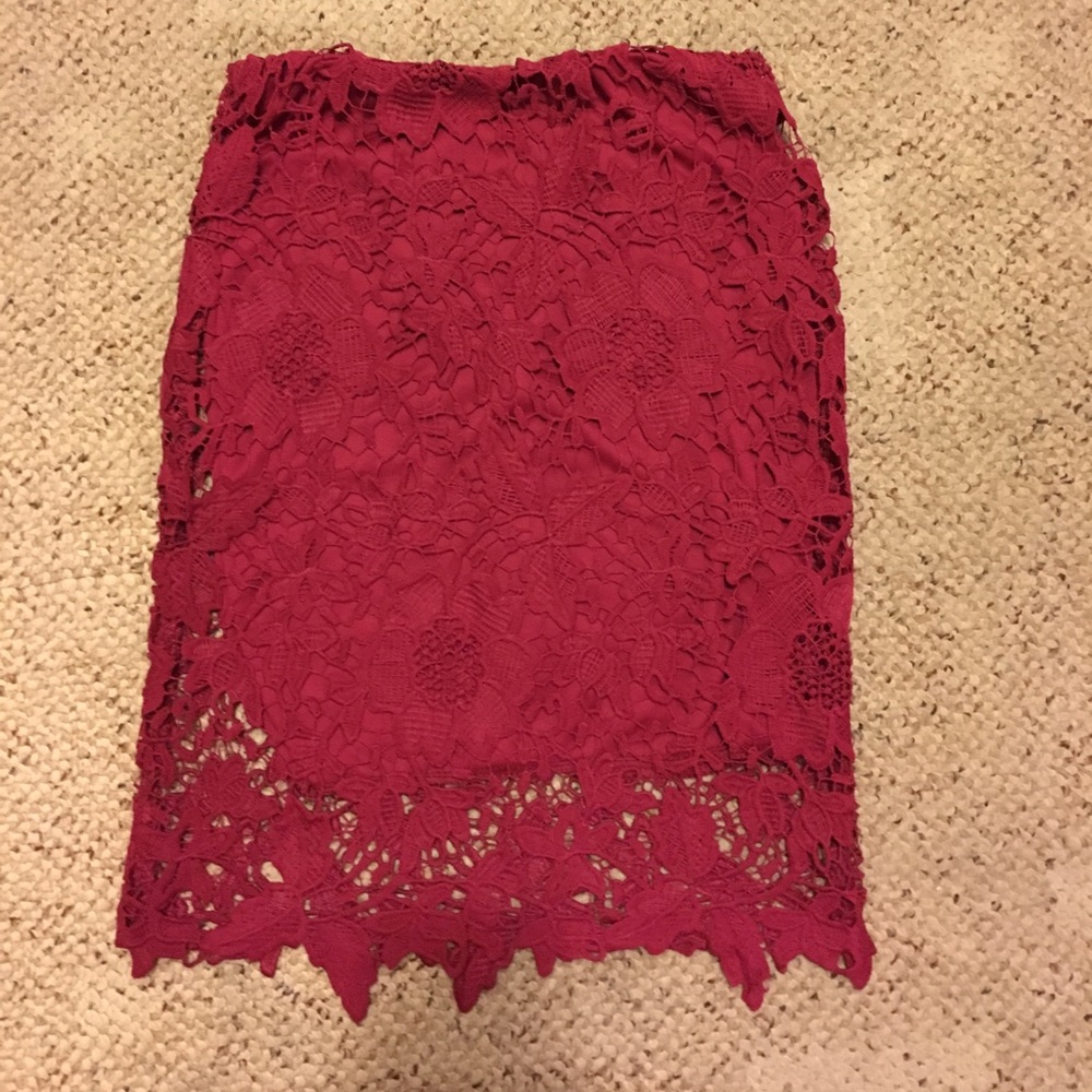 Red floral lace skirt