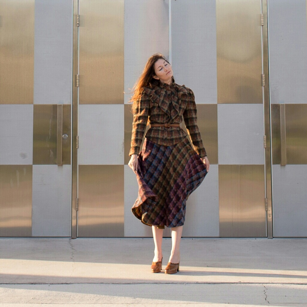 Vintage 80's Plaid Carol Horn Skirt Suit