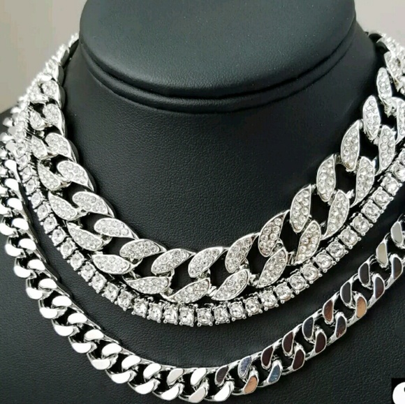 14K ICED OUT DIAMOND SIMULATED CHAINS - Picture 1 of 2