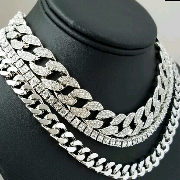 14K ICED OUT DIAMOND SIMULATED CHAINS - Picture 2 of 2