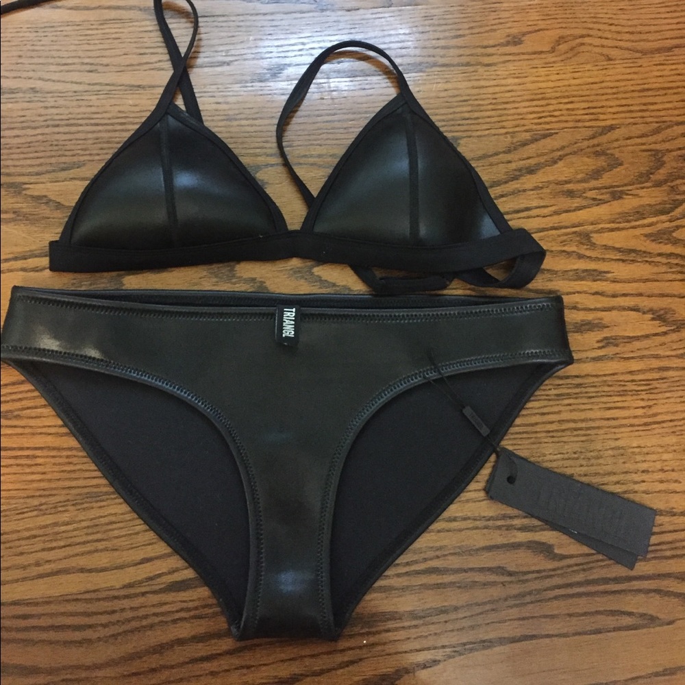 Triangl black leather bikini