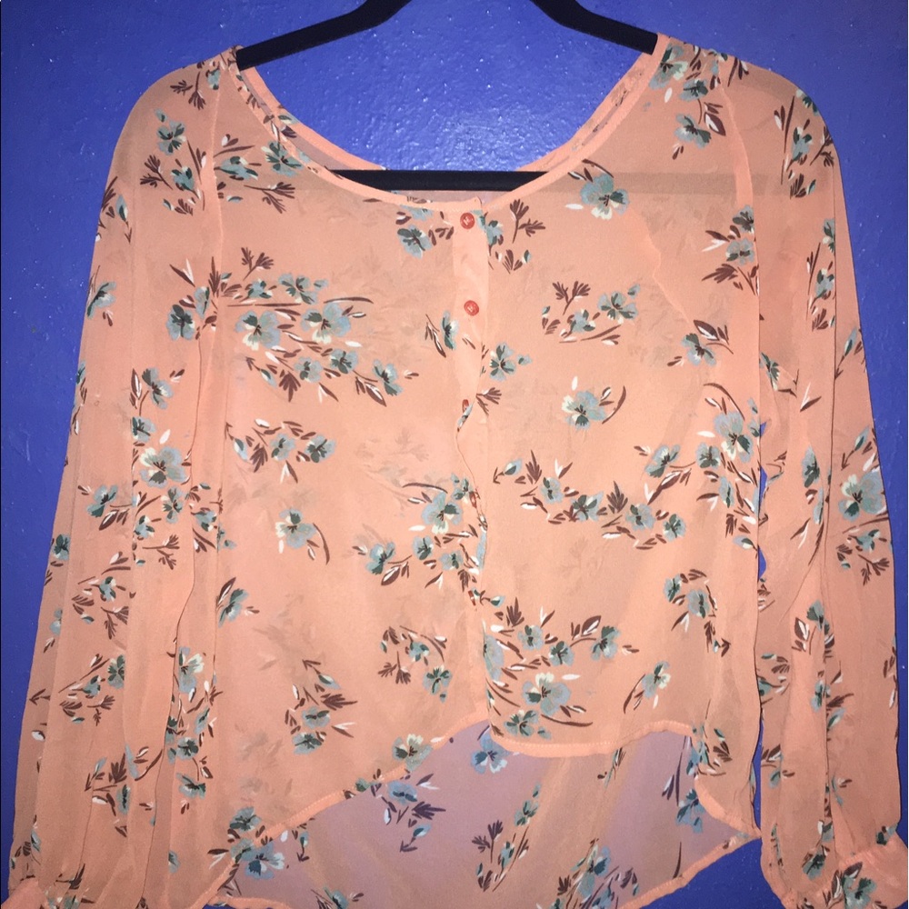HI LOW Chiffon peach floral blouse