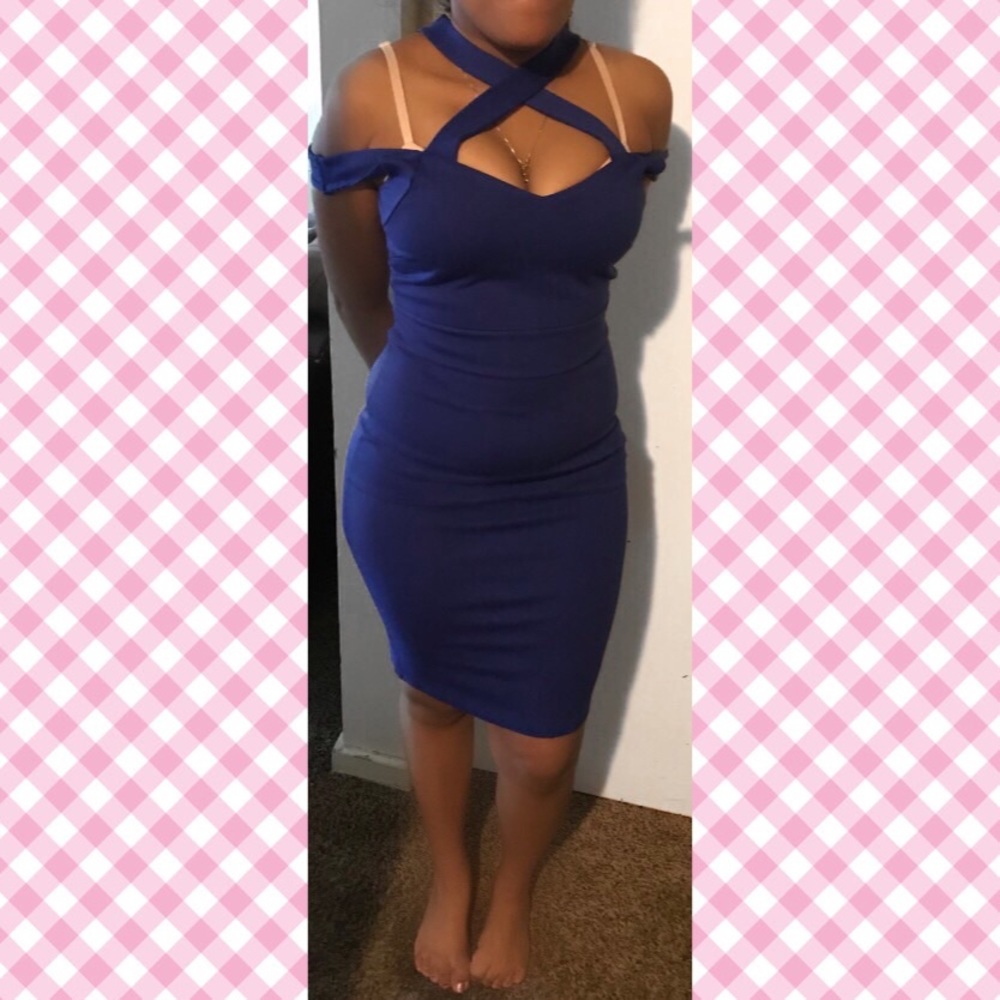 Blue body con dress