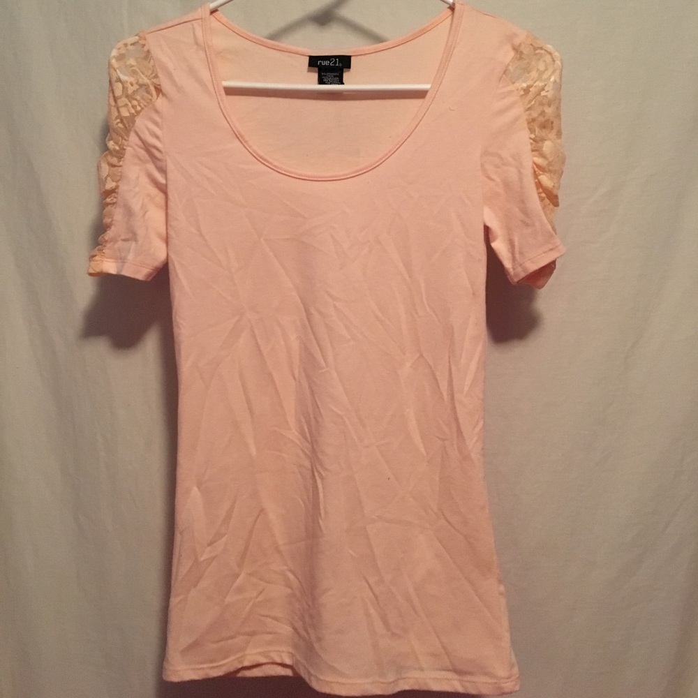 Peachy pink lace shoulder shirt