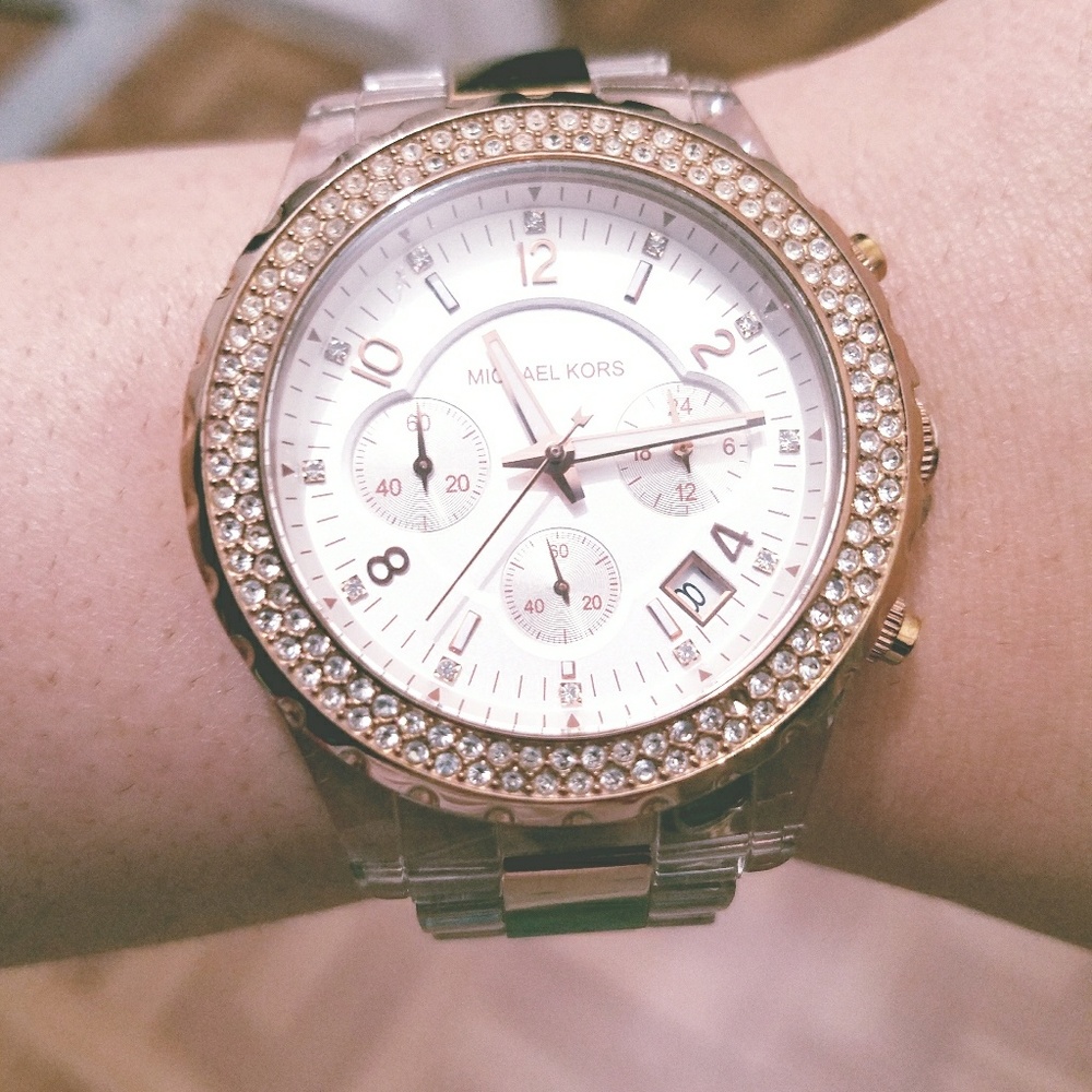 MK rose gold tone and transparent/metal strap