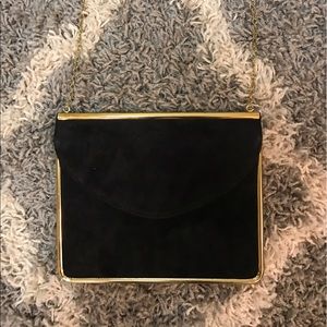 Vintage suede clutch with gold chain