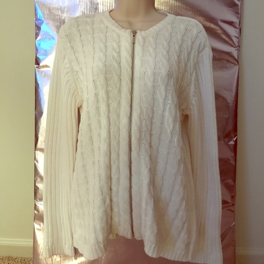 White Liz Claiborne Sport Sweater, Zip Up, Size L
