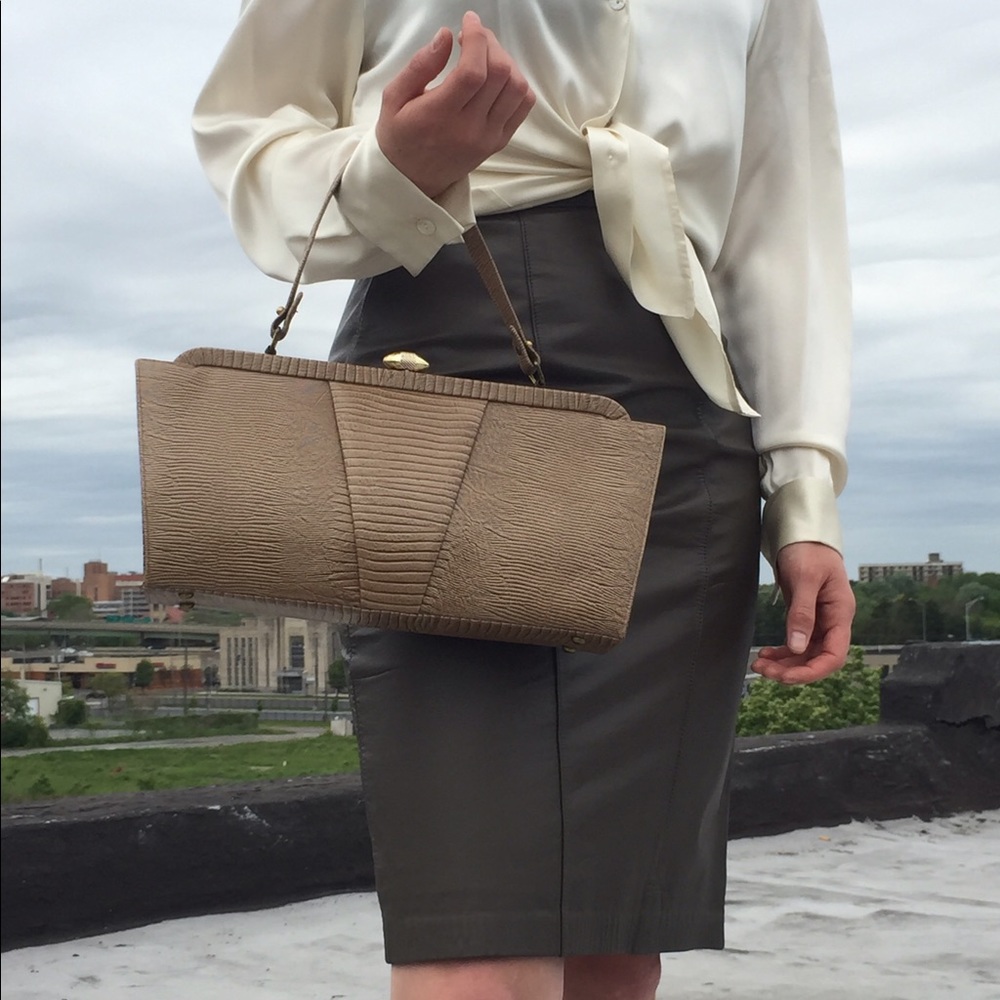 Vintage Snakeskin Structured Handbag