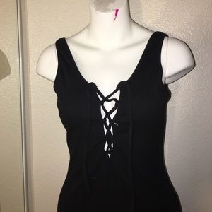 Black lace up body con dress