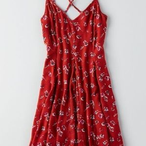 Red floral mini dress