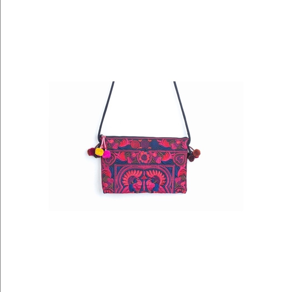 Pink embroidered Thai summer bag colorful