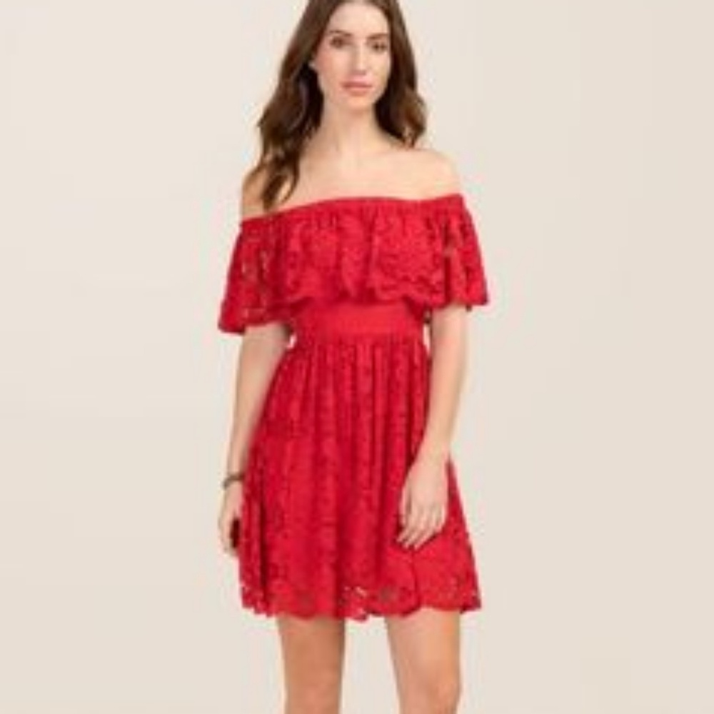 Off the shoulder red floral dress