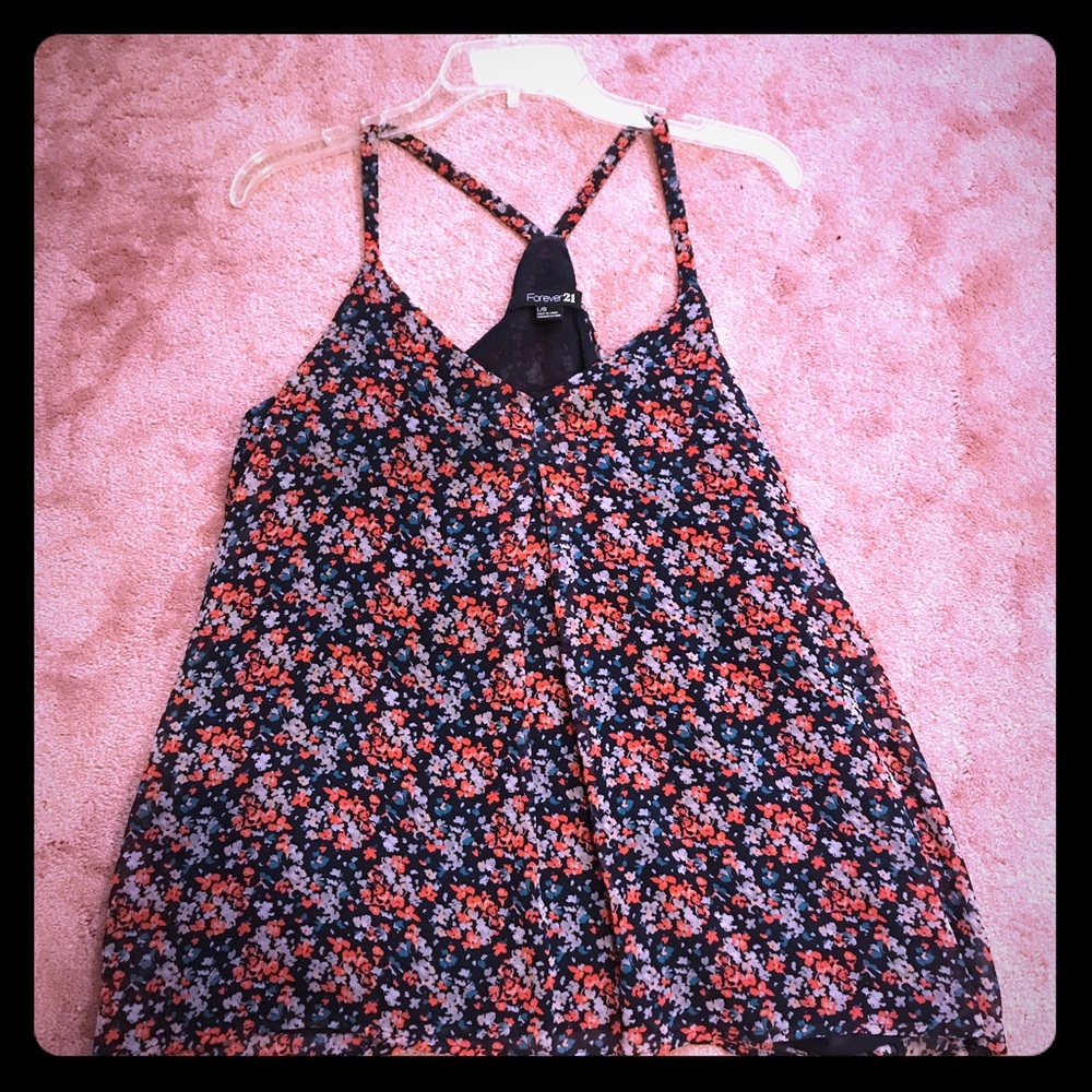 Forever 21 Red White & Blue Floral Flowy Tank Top