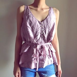 J.Crew Ruffle Hem Tie Waist Blouse In Lavender.