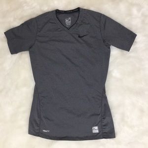 NIKE PRO GRAY WOMENS V NECK SHORT SLEEVE SHIRT