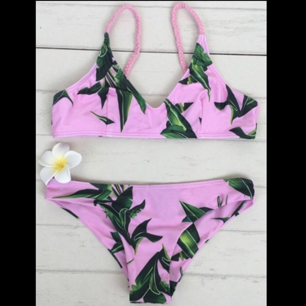 Braided Strap High-Cut Bikini - Pink