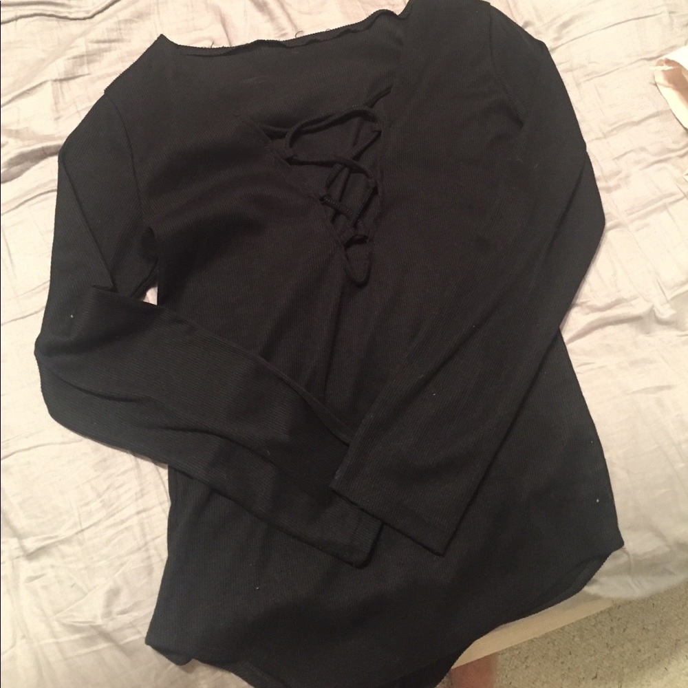 Black crisscross ribbed Bodysuit