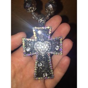 Crystal cross necklace and earrings