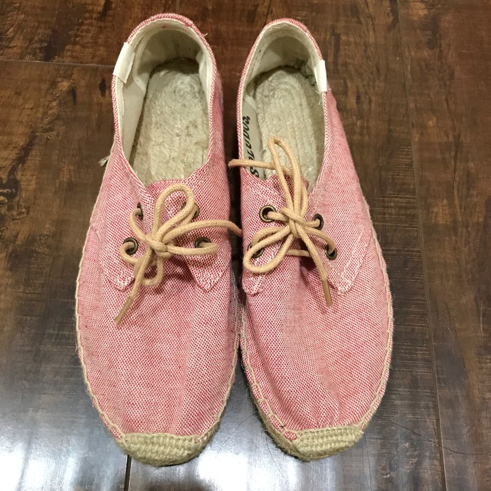 Soludos Linen Derby Espadrilles Coral Size 38(7.5)