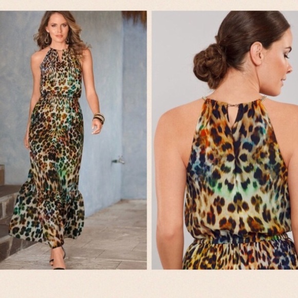 Boston Proper Painted Animal Chain Maxi Dress DR-1 - Picture 2 of 8