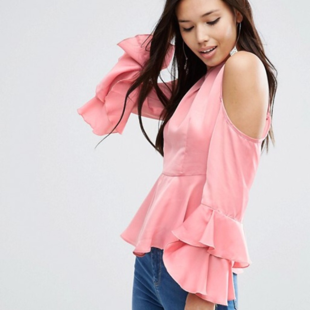 ASOS Satin Top with Cold Shoulder & Ruffle Sleeve