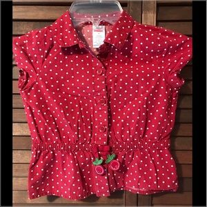 Girls size 5 shirt,Gymboree, red cotton/white dots