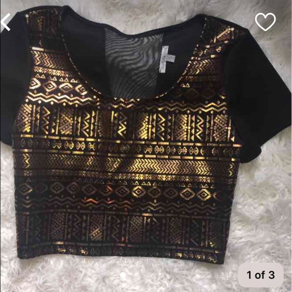 Gold metallic shiny tribal crop top with mesh back