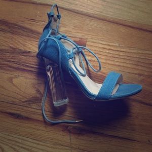 Denim clear heels