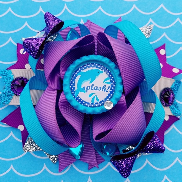 Dolphin Spike Tail OTT Hair Bow Handmade - Picture 1 of 3