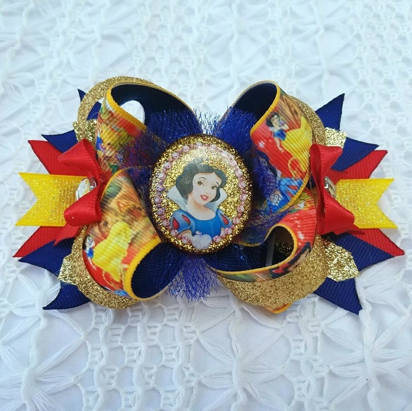 Snow White Spike Tail OTT Hair Bow Handmade - Picture 1 of 3