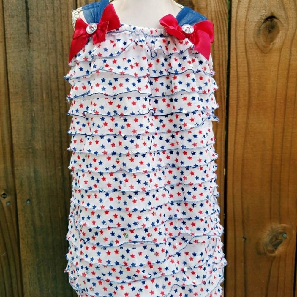 Stars Ruffle Romper with  headband and barefoots