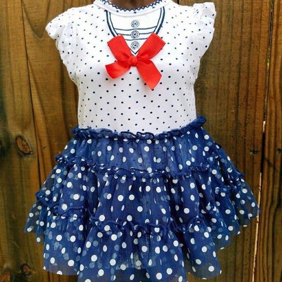 Sailor Polka Dot Dress with Handmade Headband - Picture 1 of 3