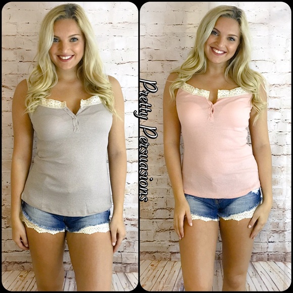 CLEARANCE‼️ NWT Dusty Pink Fitted Henley Tank Top - Picture 5 of 5