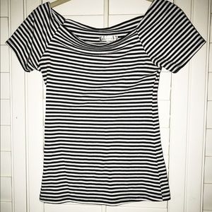 Black & White Striped of the Shoulder Top