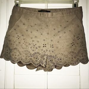 Brown Flower Velvet Shorts