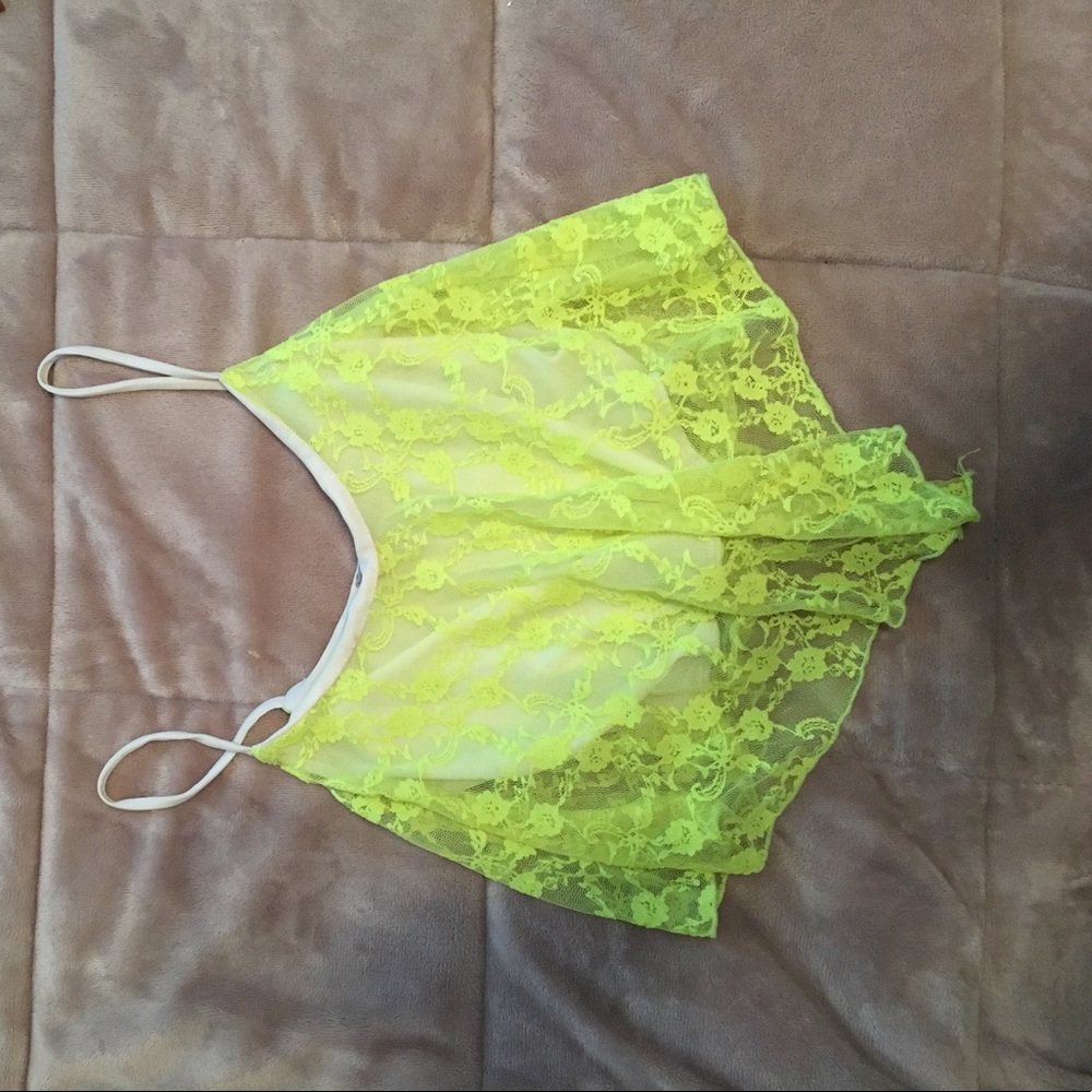 Neon yellow lace flowy crop top