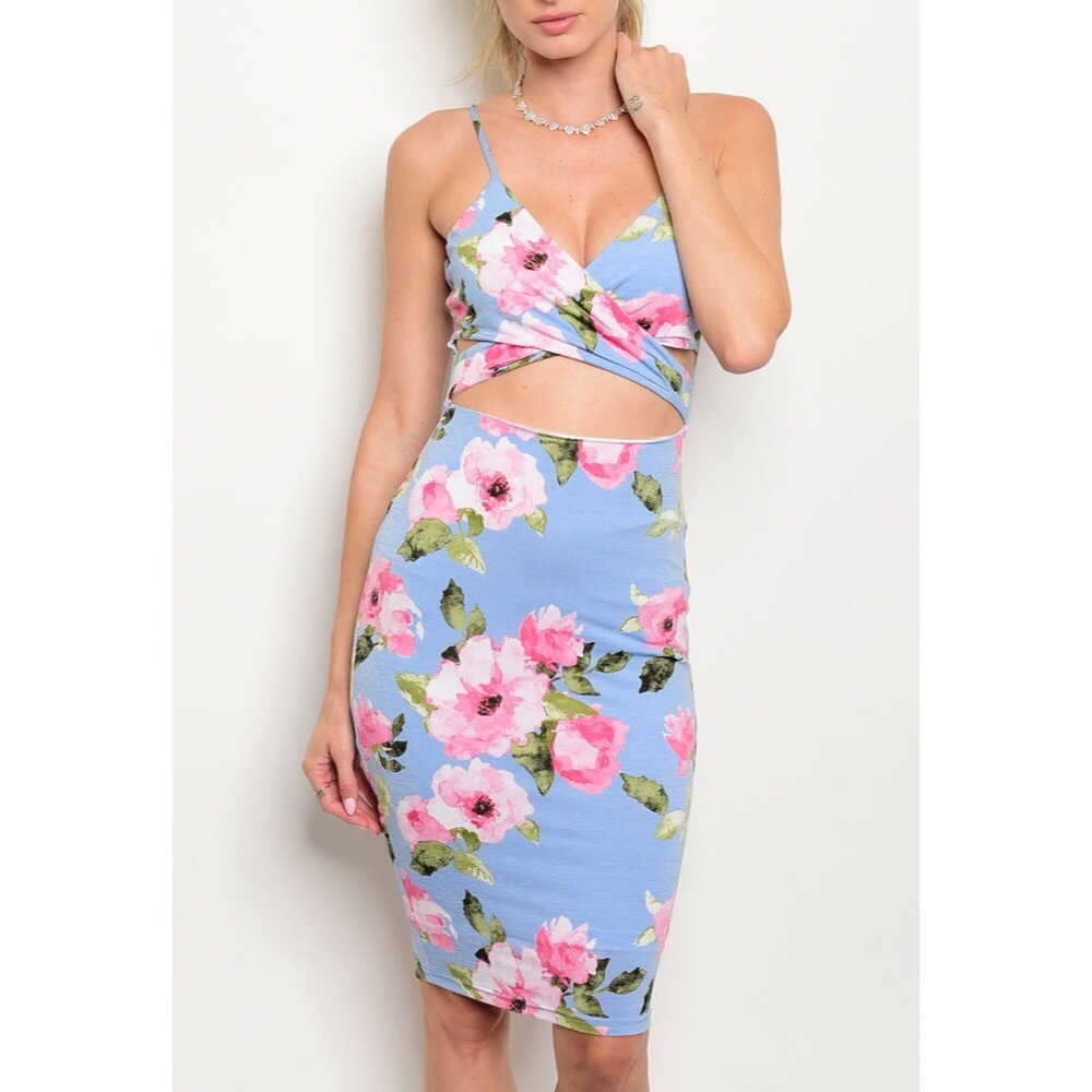 ✨SALE!!  ✨🌸 Blue & Pink Floral Cut Out Dress 🌸