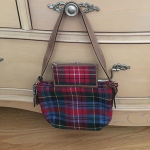 Coach, small plaid purse with matching wallet