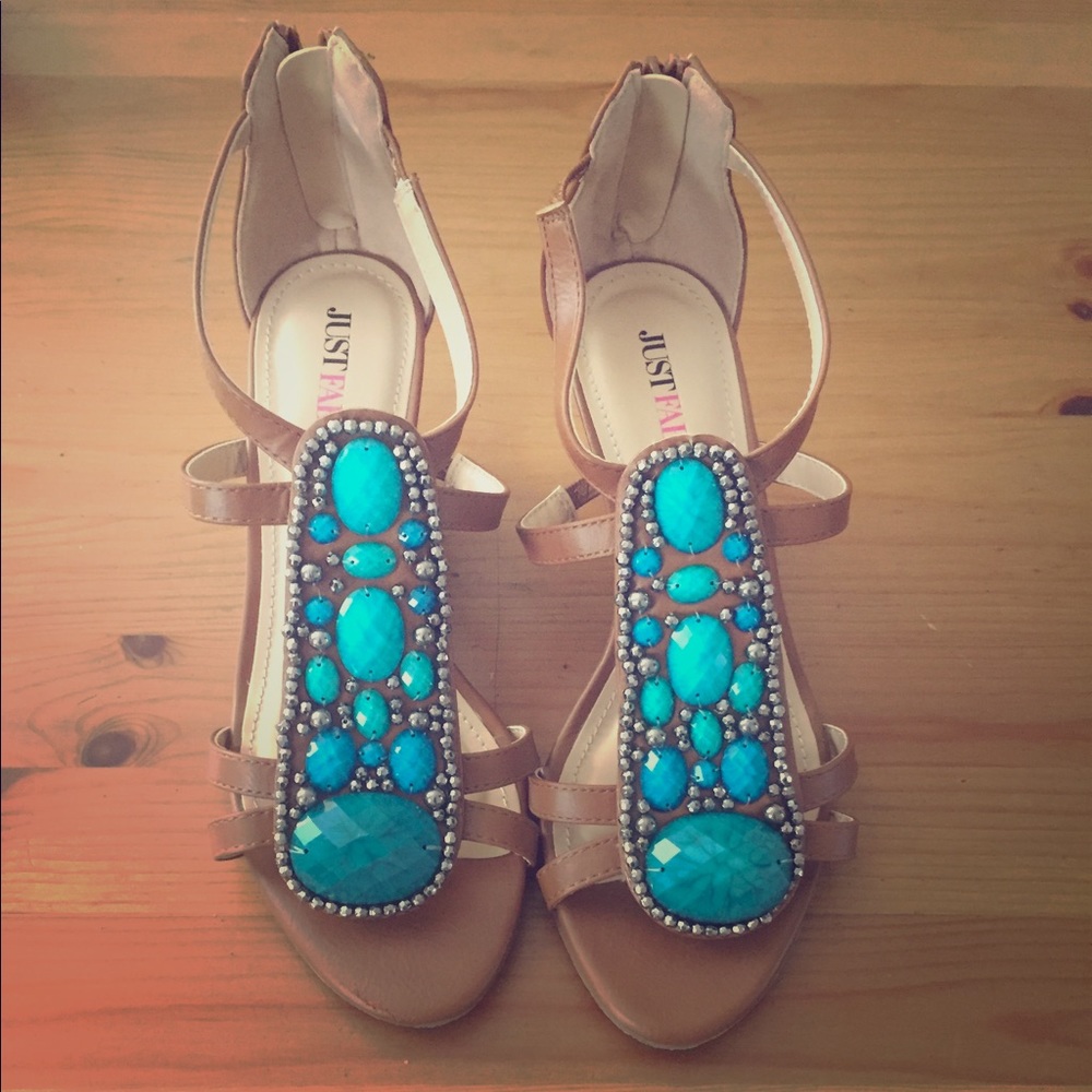 Justfab Wedges with Turquoise Bead Detailing