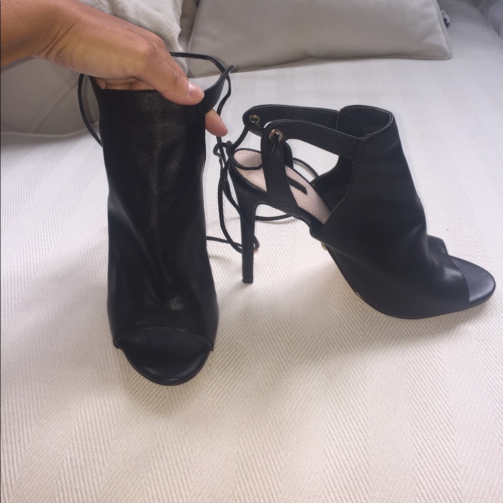 Faux Leather Heel Open Toe Booties