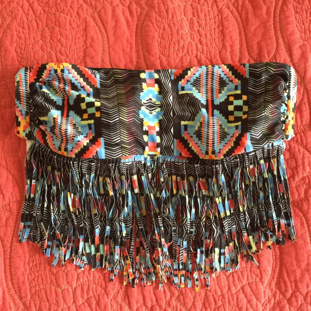 L*Space Multicolor Bandeau Fringe Bikini Top