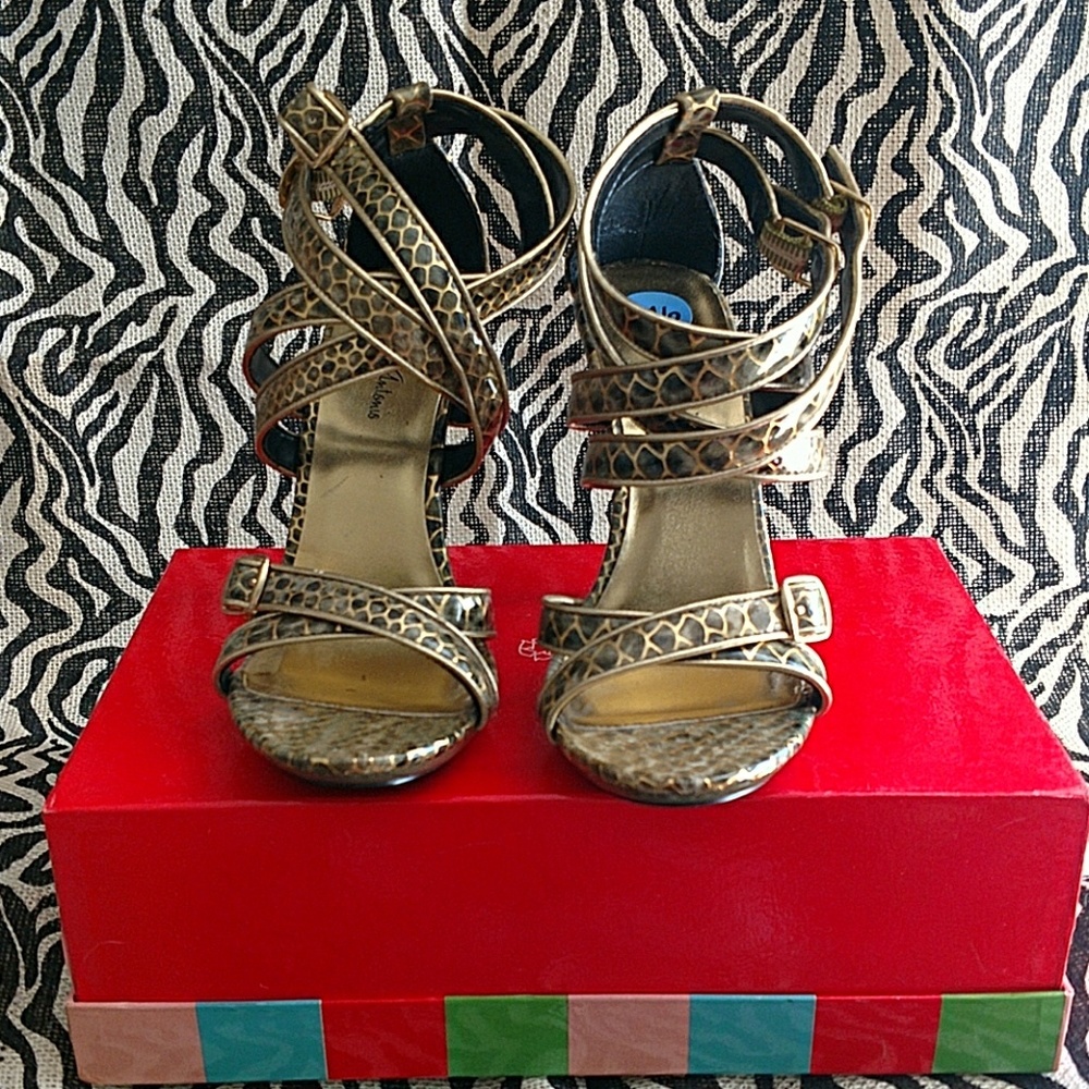 Olive and Gold Heeled Sandals