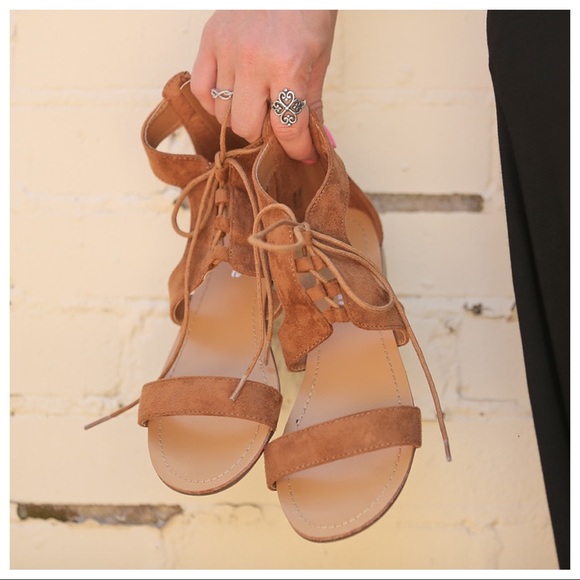Brown vegan suede lace up sandals - Picture 4 of 5
