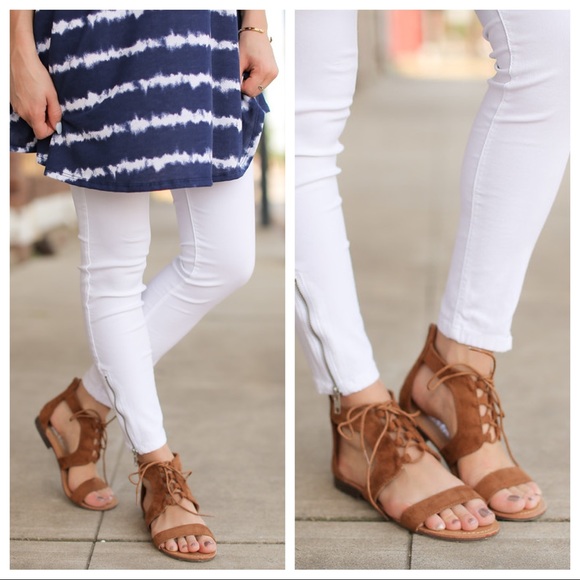 Brown vegan suede lace up sandals - Picture 5 of 5